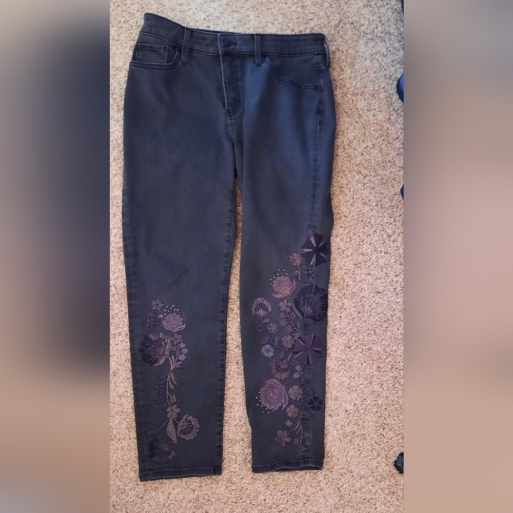 Chico's Faded Black  Floral Embroidered Jean - Picture 2 of 9